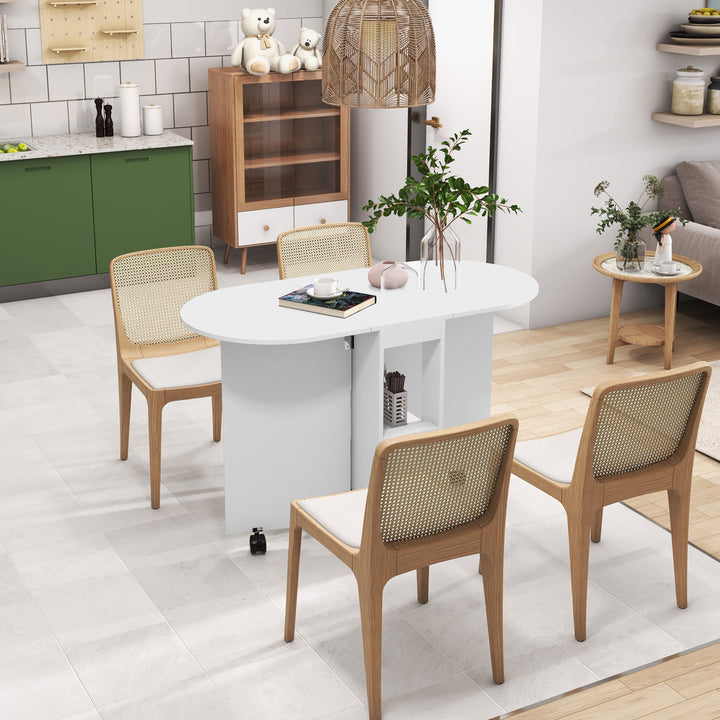 Mesa de Cozinha Dobrável com Rodas Mesa de Cozinha com Laterais Rebatíveis e 2 Prateleiras Abertas Estilo Moderno Carga 80 kg 120x60x77 cm Branco