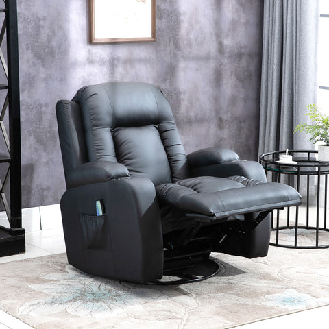Poltrona de Massagem Reclinável até 150° Poltrona Relax com 8 Pontos de Massagem por Vibração Função de Aquecimento Giratória e Controlo Remoto 85x94x104 cm Preto