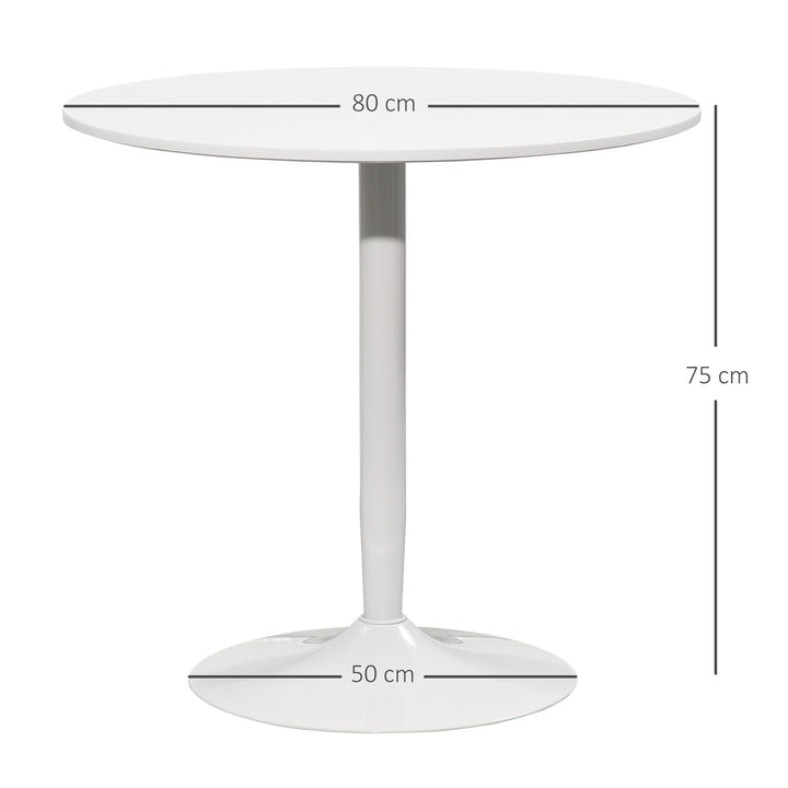 Mesa de Cozinha Redonda Mesa de Jantar Moderna para 2 Pessoas com Base de Aço e Almofadas Antiderrapantes Ø80x75 cm Branco