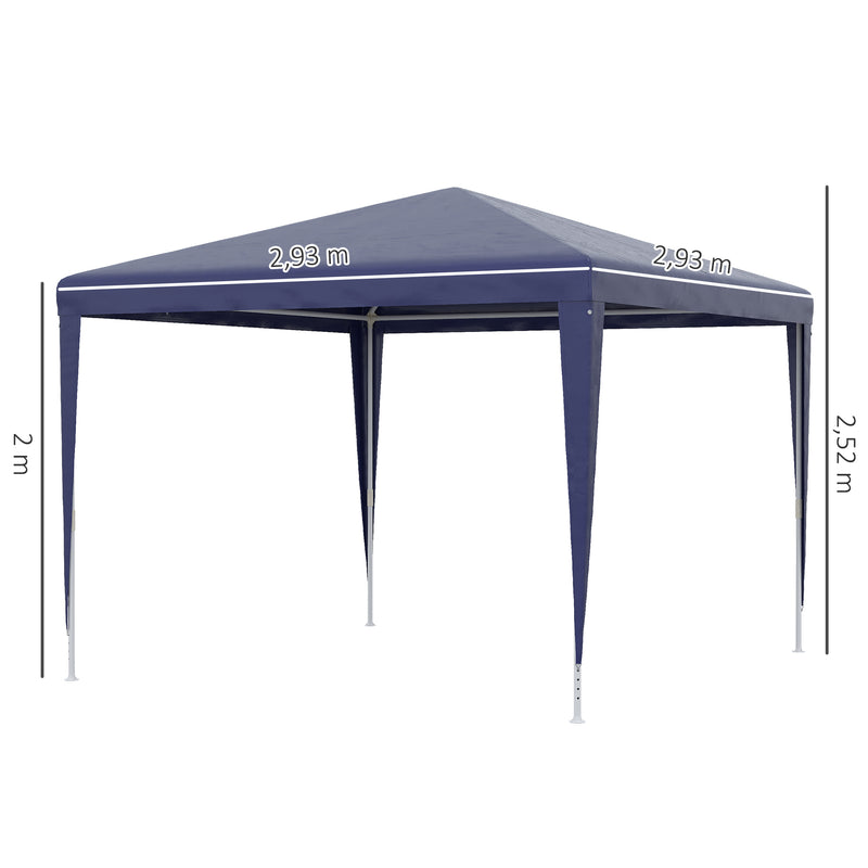 Tenda de Jardim Impermeável 293x293x252 cm Tenda de Exterior com Tubos de Aço e Cobertura de PE Azul