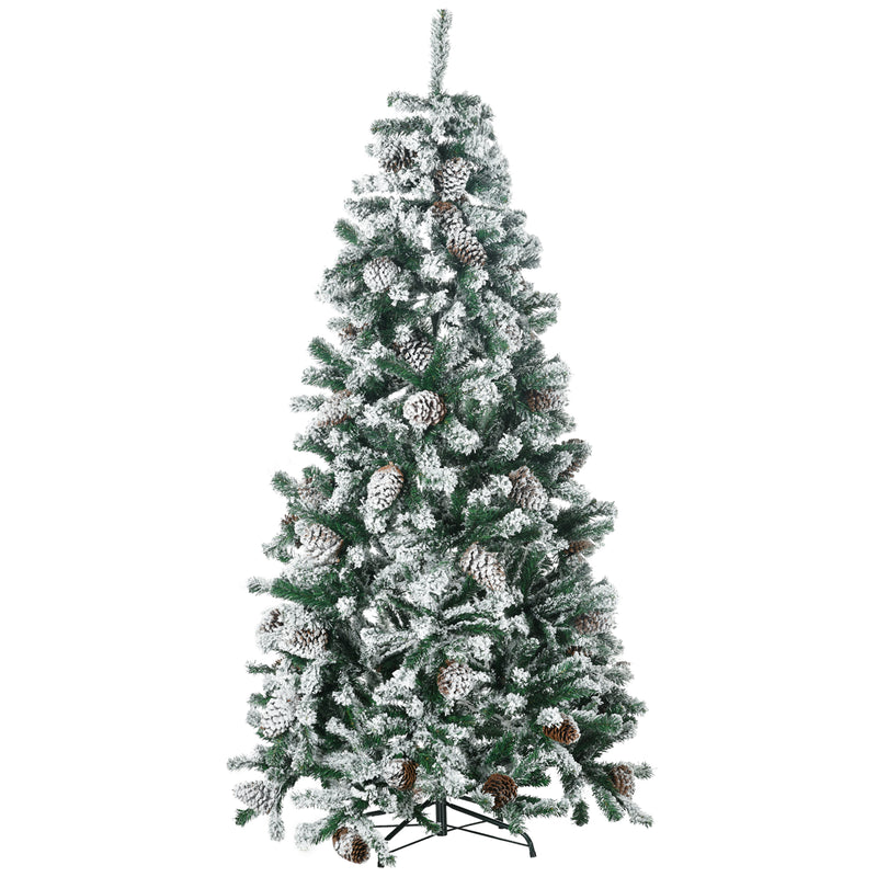 Árvore de Natal Artificial Altura 180 cm Árvore Nevada com 695 Ramos 57 Pinhas e Base de Aço Dobrável Ø104x180 cm Verde