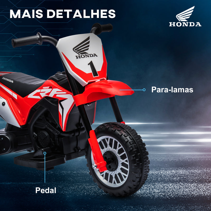 Mota Elétrica com Licença Honda CRF450RL para Crianças acima de 18 Meses Mota de Bateria 6V com Velocidade 3km/h Buzina e Som de Arranque Carga Máxima 25 kg 71x40,5x43,5 cm Vermelho