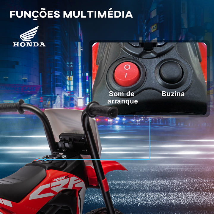 Mota Elétrica com Licença Honda CRF450RL para Crianças acima de 18 Meses Mota de Bateria 6V com Velocidade 3km/h Buzina e Som de Arranque Carga Máxima 25 kg 71x40,5x43,5 cm Vermelho