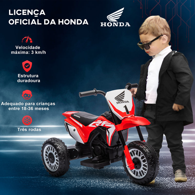 Mota Elétrica com Licença Honda CRF450RL para Crianças acima de 18 Meses Mota de Bateria 6V com Velocidade 3km/h Buzina e Som de Arranque Carga Máxima 25 kg 71x40,5x43,5 cm Vermelho