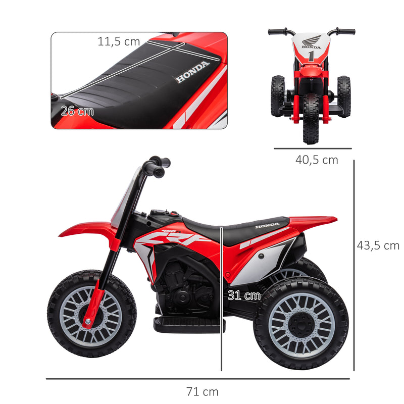 Mota Elétrica com Licença Honda CRF450RL para Crianças acima de 18 Meses Mota de Bateria 6V com Velocidade 3km/h Buzina e Som de Arranque Carga Máxima 25 kg 71x40,5x43,5 cm Vermelho