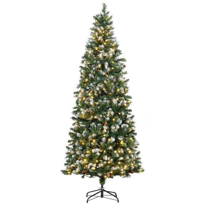 Árvore de Natal Artificial com Luzes LED Altura 230 cm Árvore de Natal Slim com 1051 Ramos 45 Pinhas e Base Dobrável Ø100x230 cm Verde