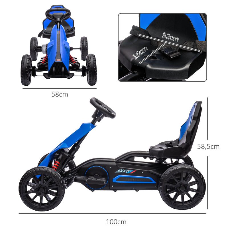 Go Kart Carro Elétrico para Crianças de 3 a 8 Anos Kart a Bateria 12V Velocidade Ajustável 3-5 km/h e Cinto de Segurança Carga 30 kg para Exterior 100x58x58,5 cm Azul