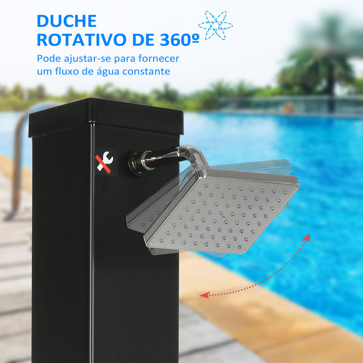 Duche Solar Exterior 40L Duche de Jardim com Cabeçal Torneira Água Quente até 60? e Duche de Pés para Piscina Pátio Praia 19x20x217 cm Preto
