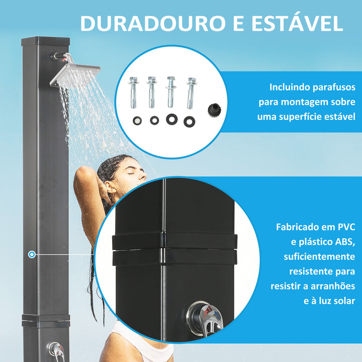 Duche Solar Exterior 40L Duche de Jardim com Cabeçal Torneira Água Quente até 60? e Duche de Pés para Piscina Pátio Praia 19x20x217 cm Preto