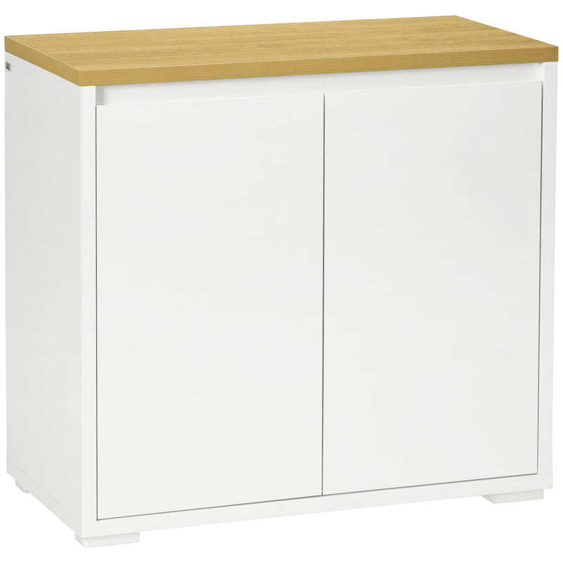 Aparador de Sala de Estar Armário de Armazenamento Móvel Auxiliar de Cozinha com 2 Portas e Prateleira Ajustável para Sala de Jantar Entrada 80x37x75 cm Branco e Madeira