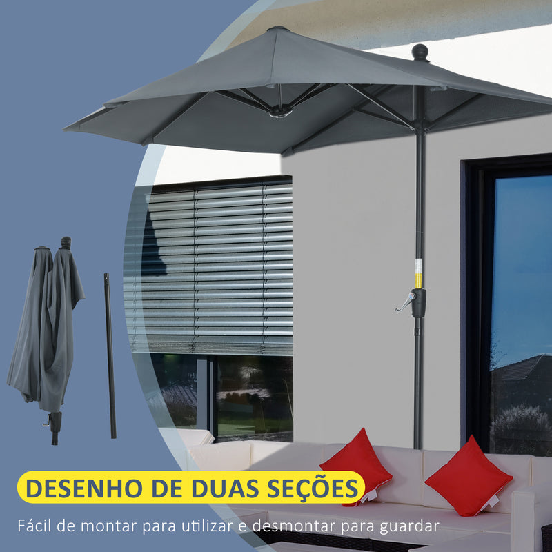 Chapéu de Sol de Parede 190x200x240 cm Chapéu de Sol de Jardim com Manivela Mastro de Aço Base Cruzada e Proteção Solar para Terraço Balcão Cinza