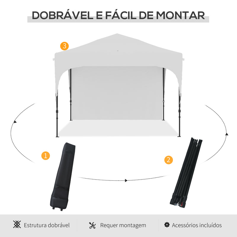 Tenda Dobrável 3x3m com Altura Ajustável Tenda de Jardim com 1 Parede Lateral Teto com Ventilação 4 Sacos de Areia e Bolsa de Transporte para Campismo Festas Branco