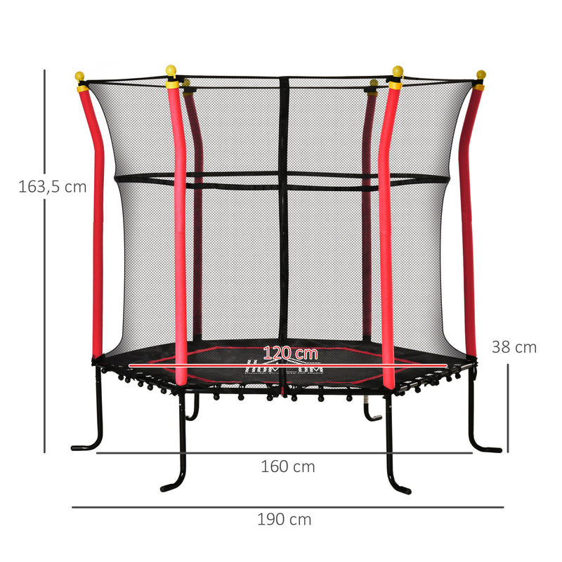 Trampolim para Crianças acima de 3 Anos Cama Elástica Infantil com Superfície de Salto Ø120 cm Rede de Segurança e Estrutura de Aço para Interiores e Exteriores Carga 50kg Ø160x163,5 cm Vermelho