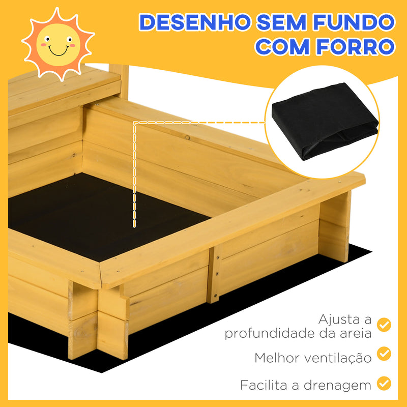 Caixa de Areia para Crianças com Varanda de Madeira Teto e Rodas Caixa de Areia Infantil para Crianças de 3-8 Anos para Jardim Pátio 133x129x137,5 cm Madeira