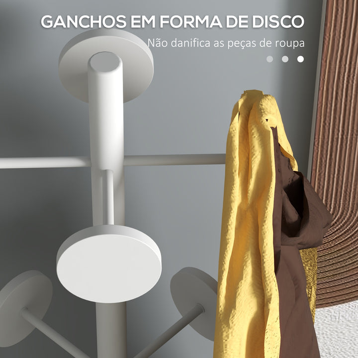 Cabide de Pé com Suporte para Guarda Chuvas Cabide de Pé para Roupas de Metal com 12 Ganchos para Pendurar Bolsas Cabide de Pé para Corredor Entrada Dormitório Ø34x177 cm Branco