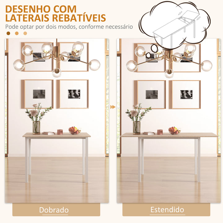 Mesa de Jantar Extensível para 4-6 Pessoas Mesa de Cozinha Moderna com Pés de Aço para Sala de Jantar 160x70x76 cm Madeira