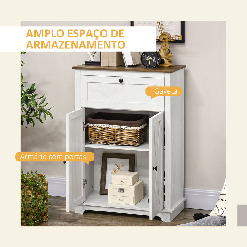 Aparador para Sala de Estar Armário de Armazenamento com Portas Duplas Gaveta e Prateleira Ajustável para Cozinha Dormitório 60x30x87,4 cm Branco