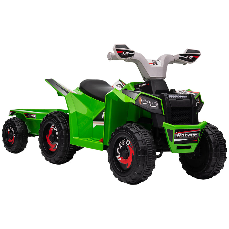 Quadriciclo Elétrico para Crianças com Reboque a Bateria 6V Carro Elétrico para Crianças de 18-36 Meses com Velocidade 2,5 km/h Carga Máxima 106x41,5x48,5 cm Verde