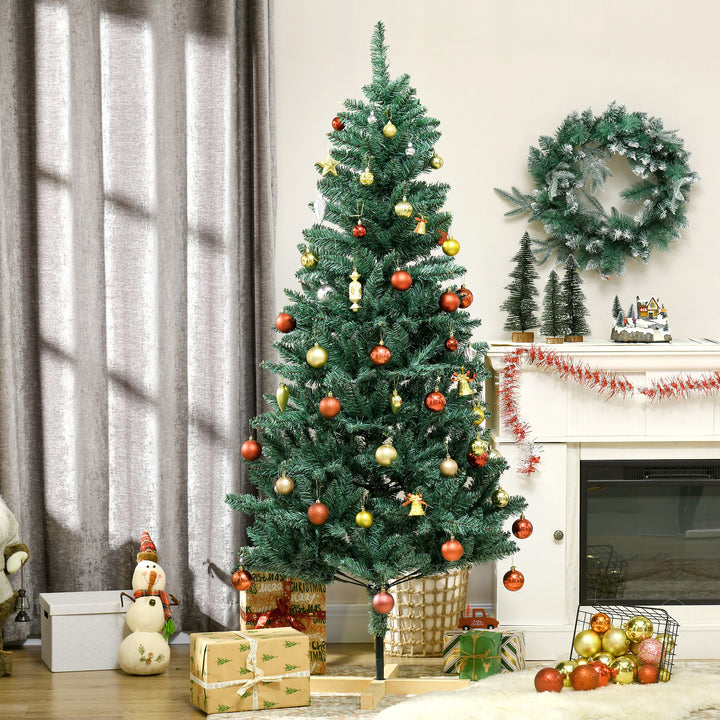 Árvore de Natal Artificial 180 cm Árvore de Natal com 536 Ramos e Base Cruzada de Madeira Decoração para Interiores Ø90x180 cm Verde