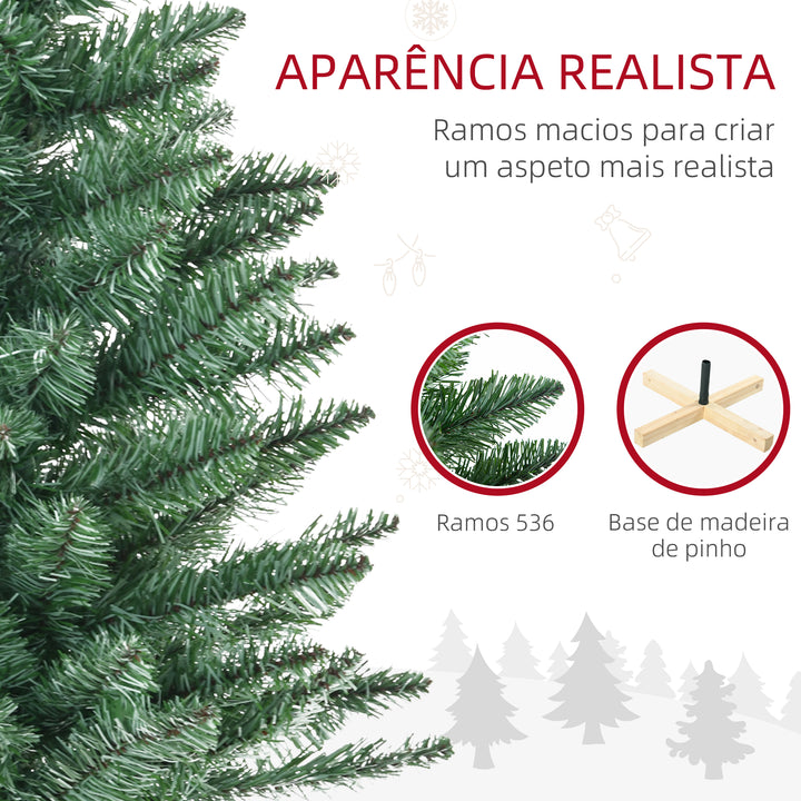 Árvore de Natal Artificial 180 cm Árvore de Natal com 536 Ramos e Base Cruzada de Madeira Decoração para Interiores Ø90x180 cm Verde