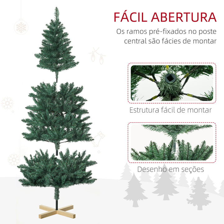 Árvore de Natal Artificial 180 cm Árvore de Natal com 536 Ramos e Base Cruzada de Madeira Decoração para Interiores Ø90x180 cm Verde
