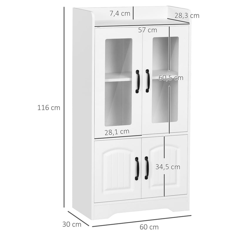 Vitrine Sala de Estar Estante para Livros com Portas de Vidro Prateleira Ajustável e Dobradiças de Fechamento Suave para Estúdio Escritório Dormitório 60x60x116 cm Branco