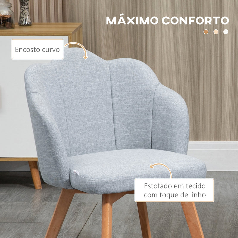 Cadeiras Sala de Jantar Estofada em Linho Sintético Conjunto de 2 Cadeiras de Cozinha com Assento e Encosto Acolchoados Estilo Moderno Carga Máxima 120 kg 58x60x82 cm Cinza Claro