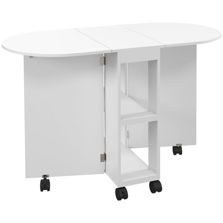 Mesa de Cozinha Dobrável com Rodas Mesa de Cozinha com Laterais Rebatíveis e 2 Prateleiras Abertas Estilo Moderno Carga 80 kg 120x60x77 cm Branco
