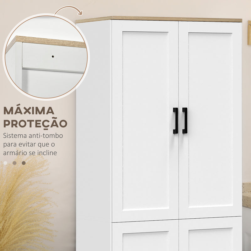 Armário de Cozinha Armário de Armazenamento Cozinha com 4 Portas e Prateleiras Ajustáveis Anti-Tombo 60x30x170,5 cm Branco