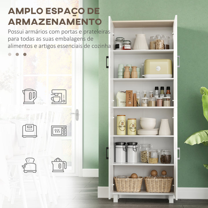Armário de Cozinha Armário de Armazenamento Cozinha com 4 Portas e Prateleiras Ajustáveis Anti-Tombo 60x30x170,5 cm Branco