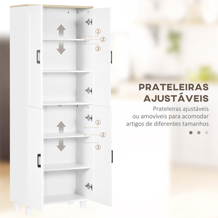 Armário de Cozinha Armário de Armazenamento Cozinha com 4 Portas e Prateleiras Ajustáveis Anti-Tombo 60x30x170,5 cm Branco