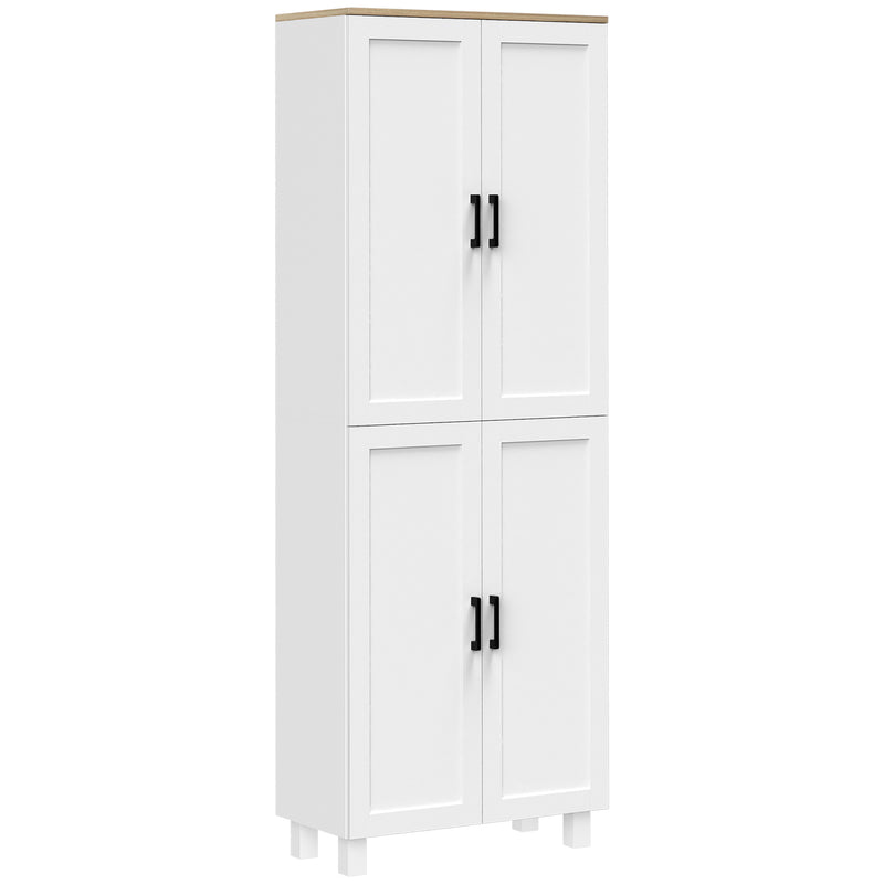 Armário de Cozinha Armário de Armazenamento Cozinha com 4 Portas e Prateleiras Ajustáveis Anti-Tombo 60x30x170,5 cm Branco