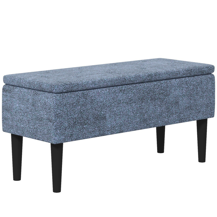 Banco de Armazenamento Dormitório Banco de Armazenamento Capacidade 47L Tampa Abatível e Pés de Madeira de Borracha Carga Máxima 120 kg 95x38x45 cm Azul