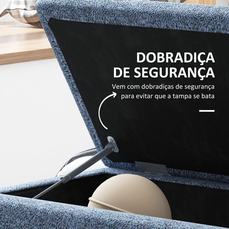 Banco de Armazenamento Dormitório Banco de Armazenamento Capacidade 47L Tampa Abatível e Pés de Madeira de Borracha Carga Máxima 120 kg 95x38x45 cm Azul