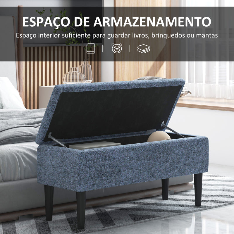 Banco de Armazenamento Dormitório Banco de Armazenamento Capacidade 47L Tampa Abatível e Pés de Madeira de Borracha Carga Máxima 120 kg 95x38x45 cm Azul