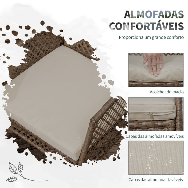 Conjunto de Móveis de Jardim de Vime 7 Peças Conjunto de Refeição de Exterior Incluí 6 Cadeiras com Almofadas e Mesa Grande com Bancada de Vidro Temperado Marrom