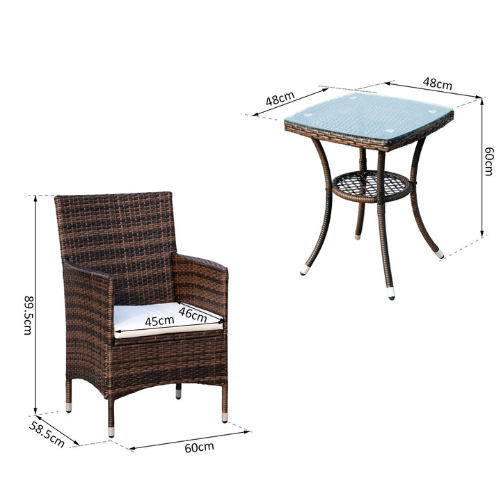 Conjunto de 1 Mesa 2 Cadeiras Rattan para Jardim com almofada Estrutura Metal Cor Castanho