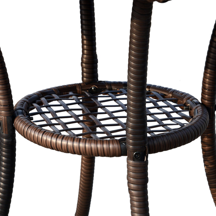 Conjunto de 1 Mesa 2 Cadeiras Rattan para Jardim com almofada Estrutura Metal Cor Castanho