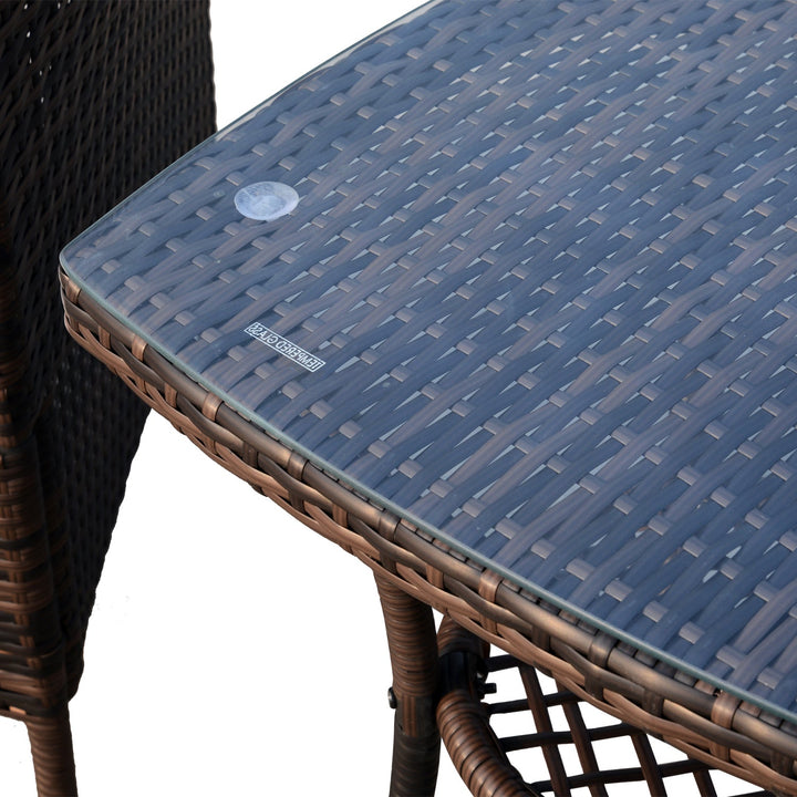 Conjunto de 1 Mesa 2 Cadeiras Rattan para Jardim com almofada Estrutura Metal Cor Castanho
