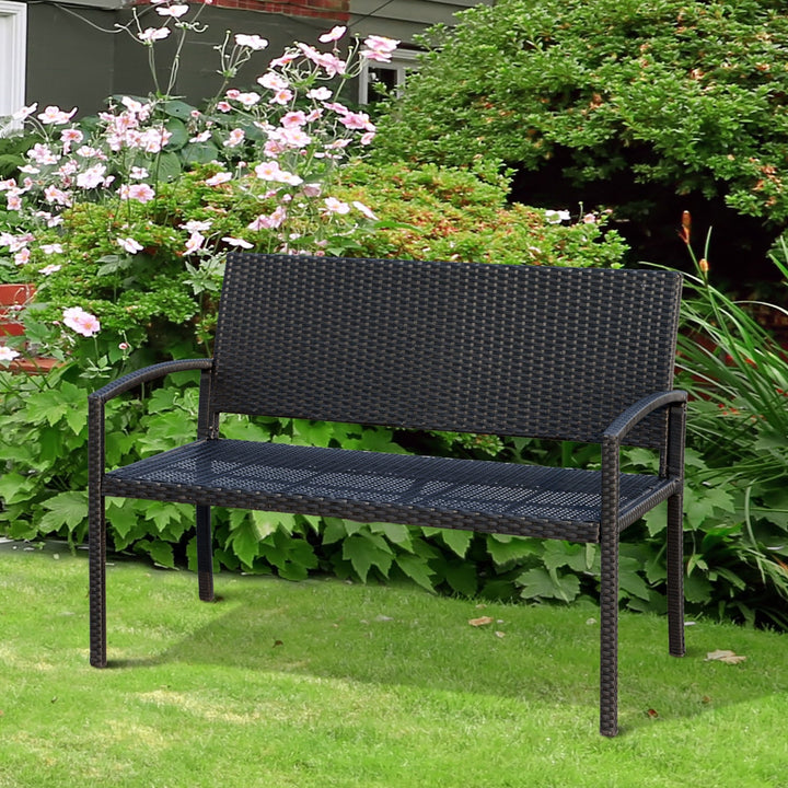 Banco Jardim Lounge Cadeira 2 Lugares Móveis para Jardim Exterior Terraço 2 Lugares Rattan Sintético Carga 320kg 122x60x87cm Estrutura Aço