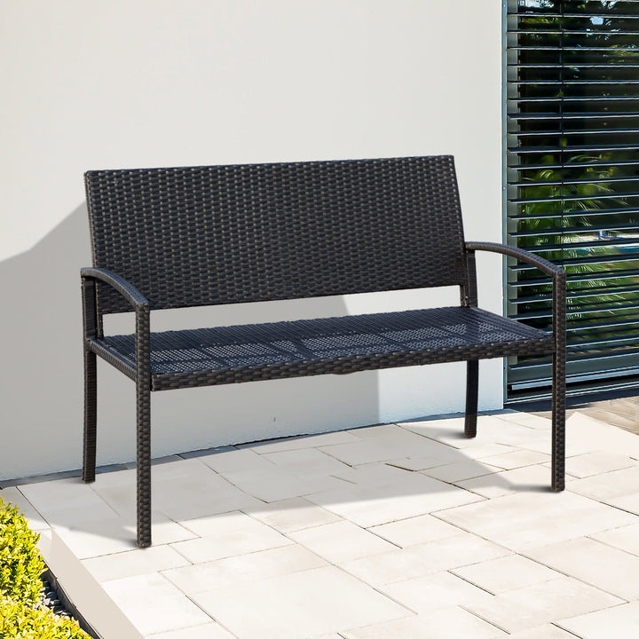 Banco Jardim Lounge Cadeira 2 Lugares Móveis para Jardim Exterior Terraço 2 Lugares Rattan Sintético Carga 320kg 122x60x87cm Estrutura Aço