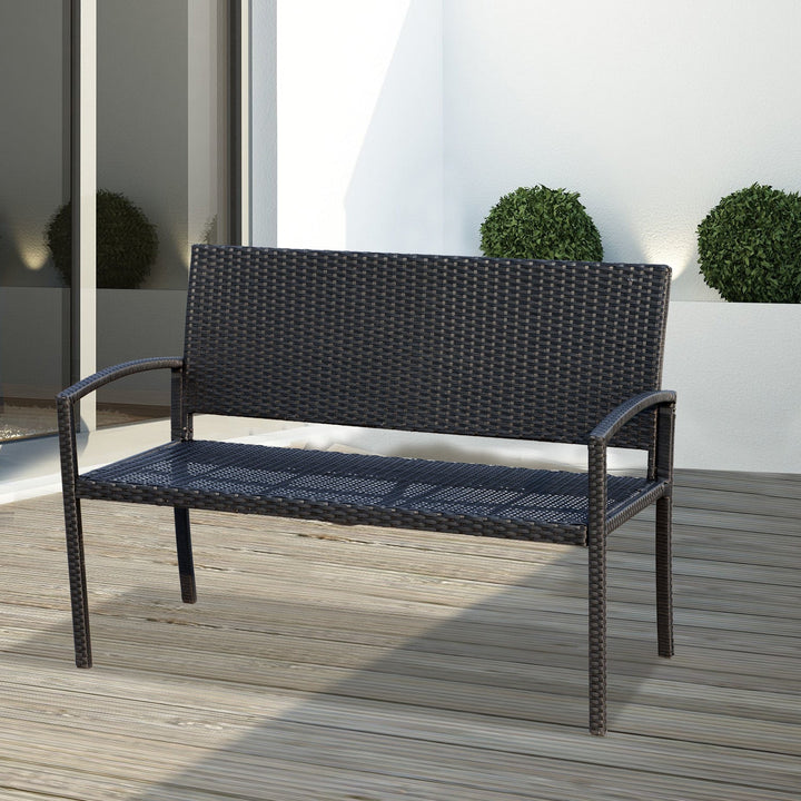 Banco Jardim Lounge Cadeira 2 Lugares Móveis para Jardim Exterior Terraço 2 Lugares Rattan Sintético Carga 320kg 122x60x87cm Estrutura Aço