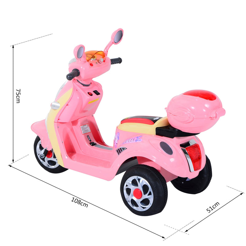 Mota elétrica Infantil para crianças acima de 3 anos com Bagagem 6V de Bateria 108x51x75cm Rosa