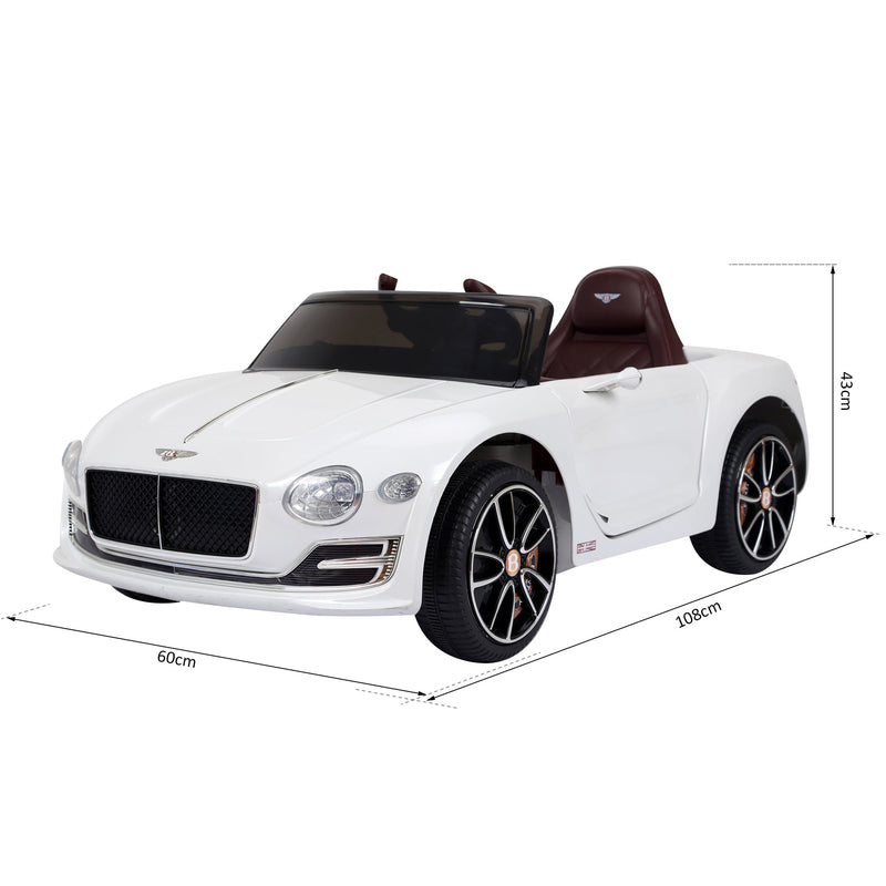 Carro elétrico com controle remoto 2 velocidades com faróis musica licencia de Bentley GT para crianças acima de 3 anos 108x60x43 cm Branco