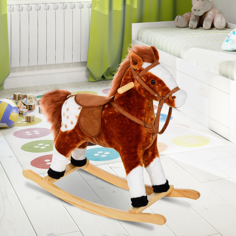 Cavalo de balanço para crianças acima de 3 anos com sons 74x28x65cm Castanho