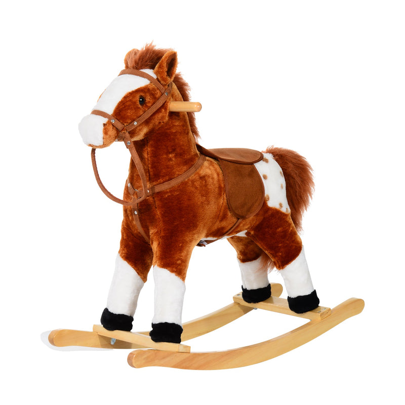 Cavalo de balanço para crianças acima de 3 anos com sons 74x28x65cm Castanho