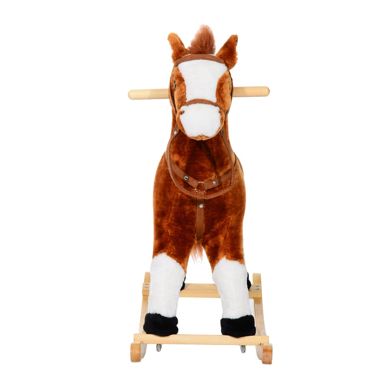 Cavalo de balanço para crianças acima de 3 anos com sons 74x28x65cm Castanho