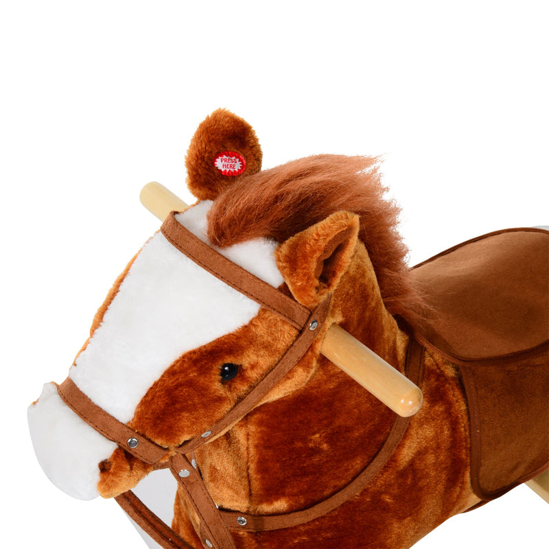 Cavalo de balanço para crianças acima de 3 anos com sons 74x28x65cm Castanho