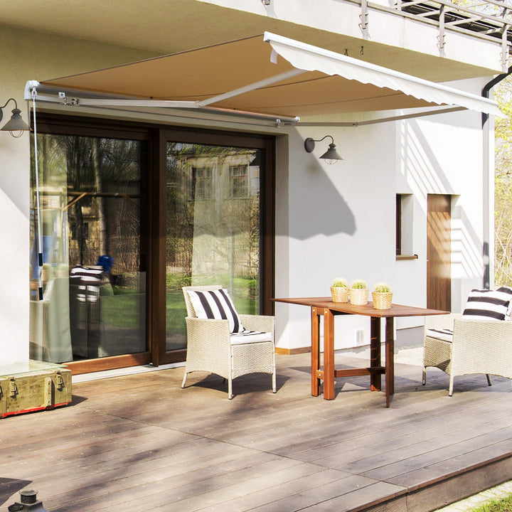 Toldo Exterior Manual 2,95x2,5m em Alumínio Dobrável com Ângulo e Manivela Ajustáveis para Varanda Terraço e Jardim Creme