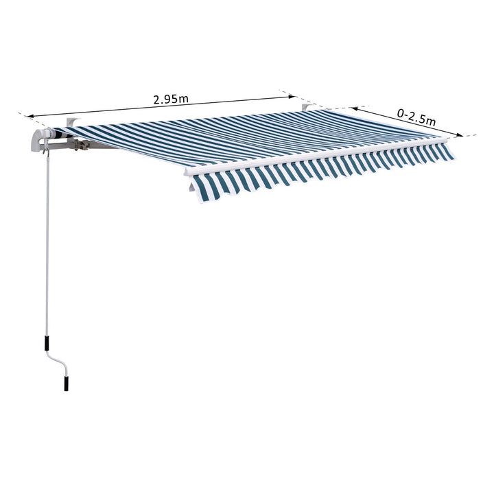 Toldo Manual Dobrável de Alumínio 2,95x2,5m para Exterior com Ângulo Ajustável e Manivela para Pátio Balcão Jardím Terraço Verde e Branco
